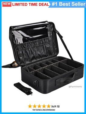 Makeup Train Case 3-Layer Cosmetic Organizer Adjustable Dividers Travel Bag